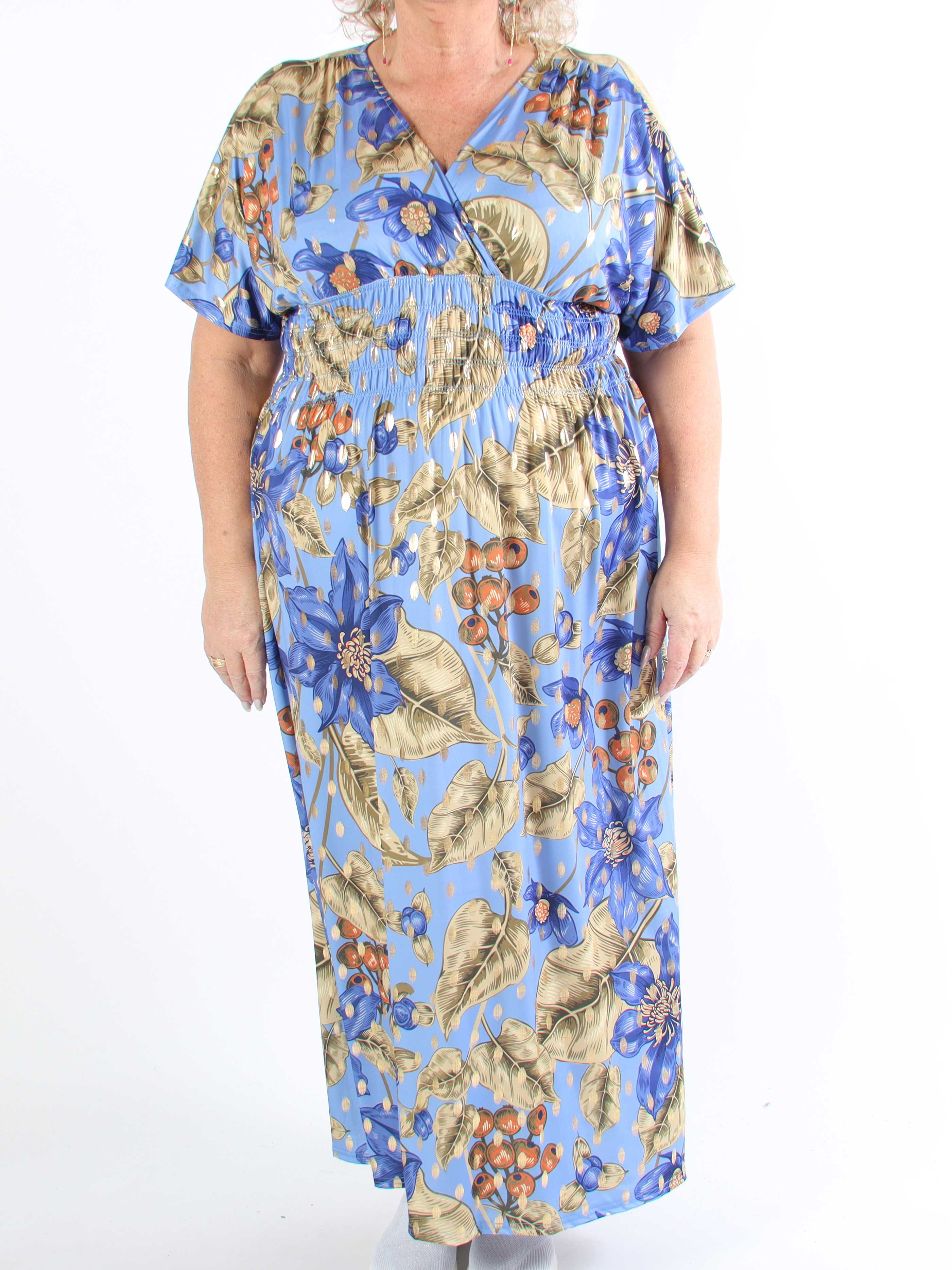 Pams Berry - Lang plus size elastisk kjole med smock i livet